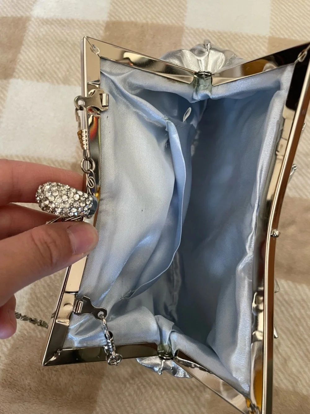 Silver Ruffled Crystal-Embellished Women's Clutch 6X9 inches
